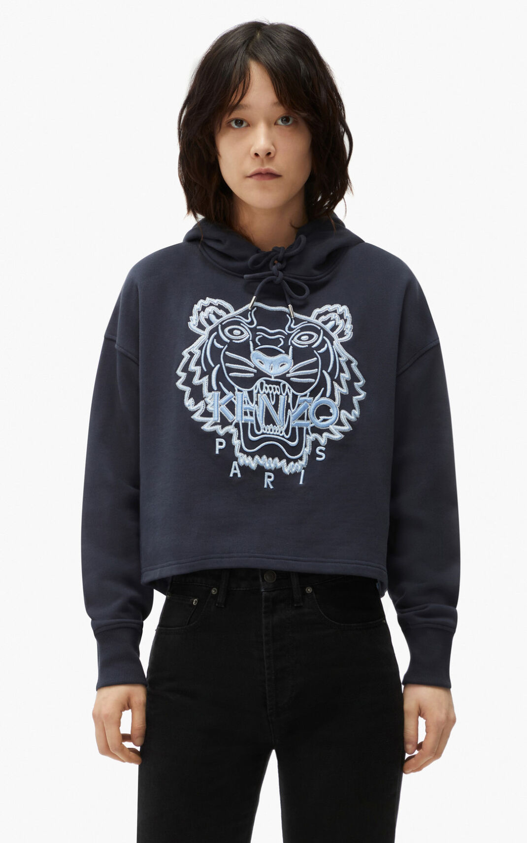 Kenzo Tiger boxy Hættetrøje Dame - Blå Sort DK-040855